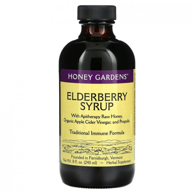 Honey Gardens, сироп бузины с сырым медом для апитерапии, органическим яблочным уксусом и прополисом, 240 мл (8 жидк. унций)