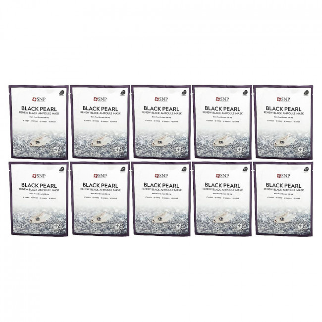 SNP, Black Pearl Renew Black Ampoule Beauty Mask, 10 листов, 0,84 жидких унции (0,84 жидких унции) каждый (товар снят с производства)
