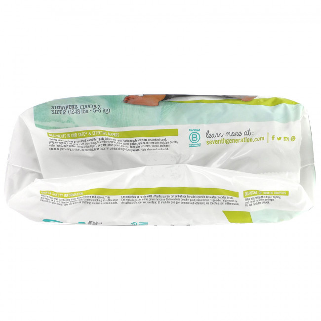 Seventh Generation, Sensitive Protection Diapers, Size 2, 12- 18 lbs, 31 Diapers Seventh Generation, Sensitive Protection Diapers, Size 2, 12- 18 lbs, 31 Diapers