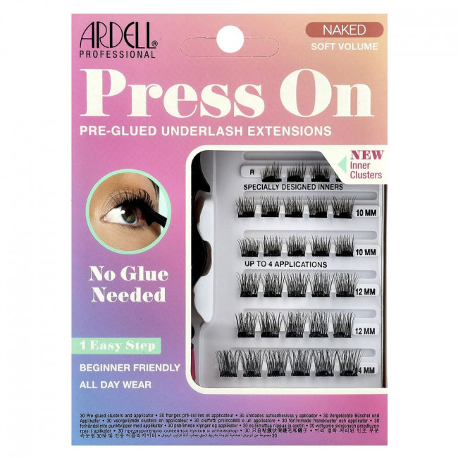 Накладные ресницы Ardell Press On, Pre-Glued Underlash Extensions, Naked Soft Volume, 30 предварительно приклеенных пучков и аппликатор.