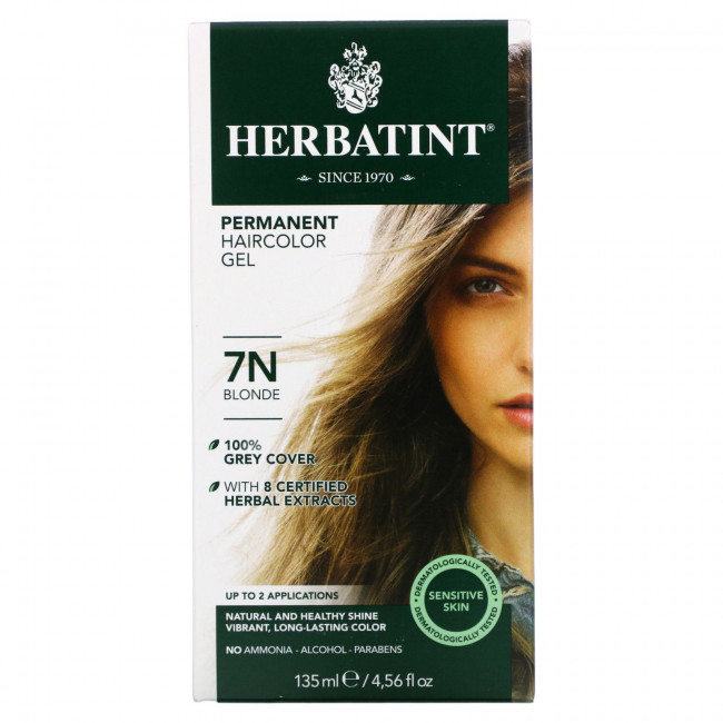 Herbatint, Стойкая гель-краска для волос, 7N блонд, 135 мл (4,56 жидкой унции) Herbatint, Стойкая гель-краска для волос, 7N блонд, 135 мл (4,56 жидкой унции)