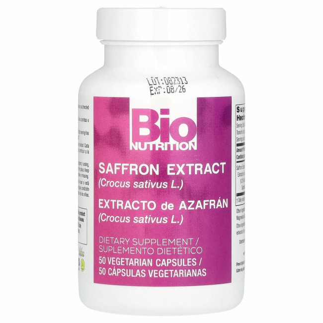 Bio Nutrition, экстракт шафрана, 50 растительных капсул