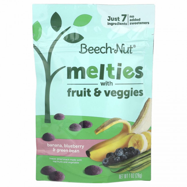 Beech-Nut, Fruit & Veggie Melties, Stage 3, банан, голубика и зеленая фасоль, 28 г (1 унция)
