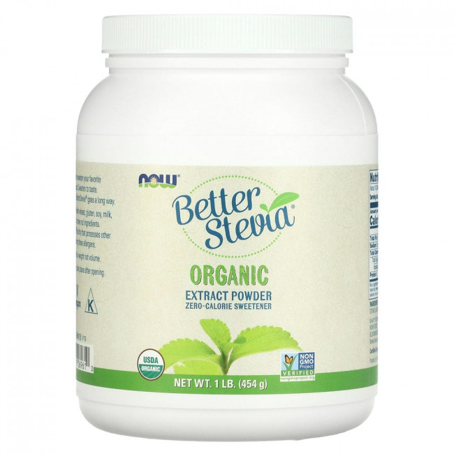 NOW Foods, Better Stevia, Organic Extract Powder, 1 фунт (454 г) NOW Foods, Better Stevia, Organic Extract Powder, 1 фунт (454 г)