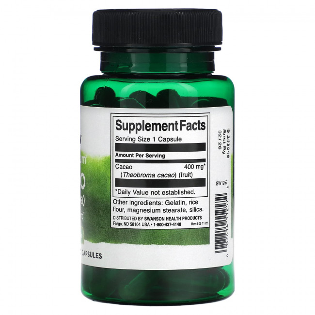 Swanson, Какао Full Spectrum (необработанное какао), 400 мг, 60 капсул Swanson, Какао Full Spectrum (необработанное какао), 400 мг, 60 капсул