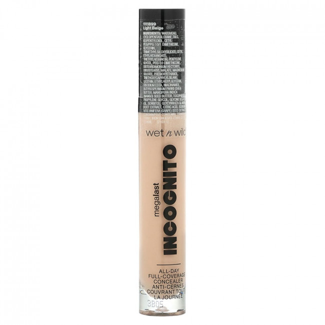 wet n wild, MegaLast Incognito, консилер для полного покрытия на весь день, светло-бежевый, 5,5 мл (0,18 жидк. Унции)