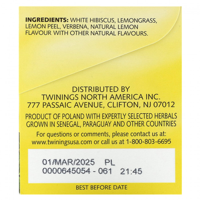 Twinings, Травяной чай, лимонное наслаждение, без кофеина, 20 отдельных чайных пакетиков, 1,41 унц. (40 г) Twinings, Травяной чай, лимонное наслаждение, без кофеина, 20 отдельных чайных пакетиков, 1,41 унц. (40 г)