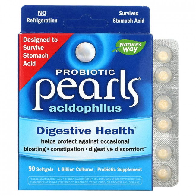 Nature's Way, Probiotic Pearls Acidophilus, 90 мягких желатиновых капсул Nature's Way, Probiotic Pearls Acidophilus, 90 мягких желатиновых капсул