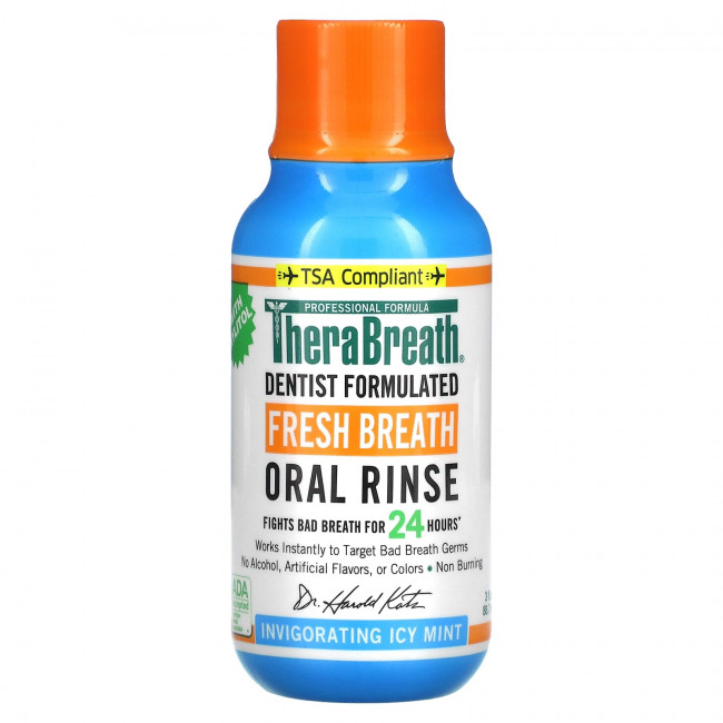 TheraBreath, Ополаскиватель для рта Fresh Breath, бодрящий вкус ледяной мяты, 3 жидких унции (88,7 мл) TheraBreath, Ополаскиватель для рта Fresh Breath, бодрящий вкус ледяной мяты, 3 жидких унции (88,7 мл)