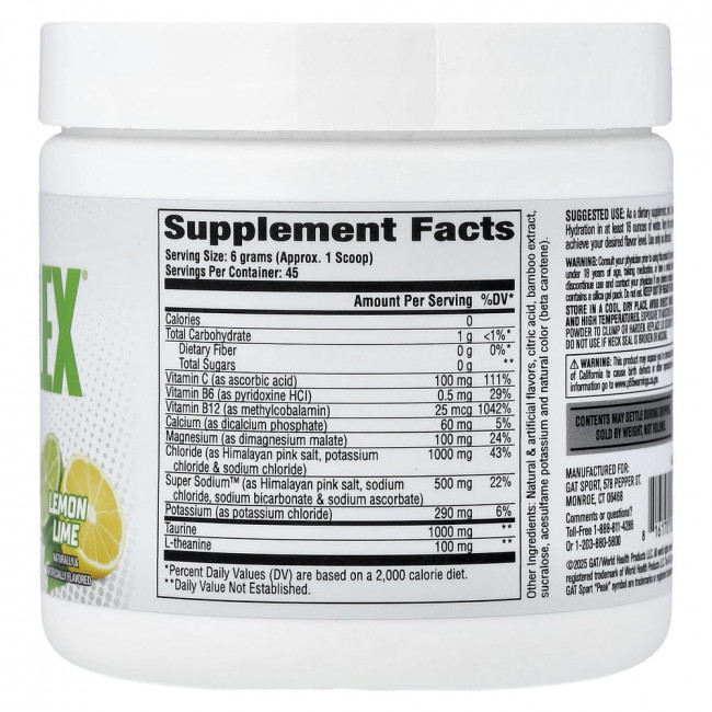 GAT, Sport, Nitraflex® Hydration, Лимон-Лайм, 270 г (9,52 унции) GAT, Sport, Nitraflex® Hydration, Лимон-Лайм, 270 г (9,52 унции)