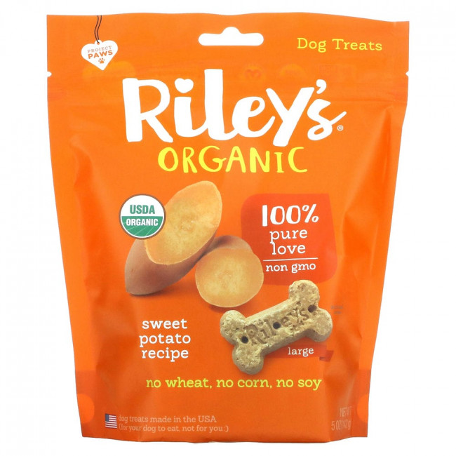 Riley’s Organics, Лакомства для собак, большая косточка, рецепт с бататом, 142 г (5 унций) Riley’s Organics, Лакомства для собак, большая косточка, рецепт с бататом, 142 г (5 унций)