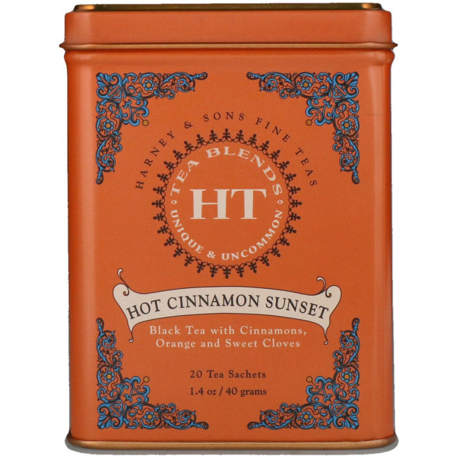 Harney & Sons, Hot Cinnamon Sunset, чайная смесь HT, пряный чай с корицей, 20 пакетиков, 40 г (1,4 унции) Harney & Sons, Hot Cinnamon Sunset, чайная смесь HT, пряный чай с корицей, 20 пакетиков, 40 г (1,4 унции)