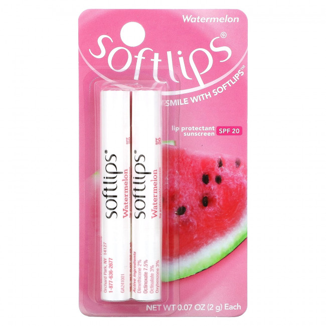 Softlips, Солнцезащитное средство для губ, SPF 20, арбуз, 2 пакетика по 2 г (0,07 унции) Softlips, Солнцезащитное средство для губ, SPF 20, арбуз, 2 пакетика по 2 г (0,07 унции)