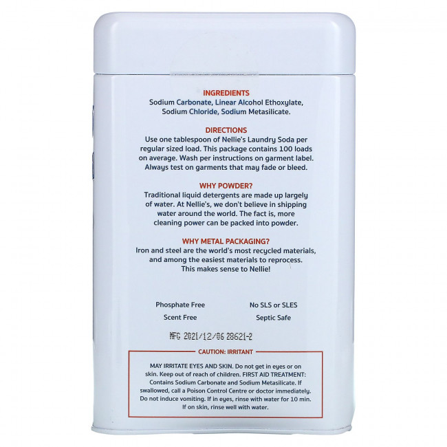 Nellie's, Сода для стирки, 100 загрузок, 3,3 фунта (1,5 кг) Nellie's, Сода для стирки, 100 загрузок, 3,3 фунта (1,5 кг)