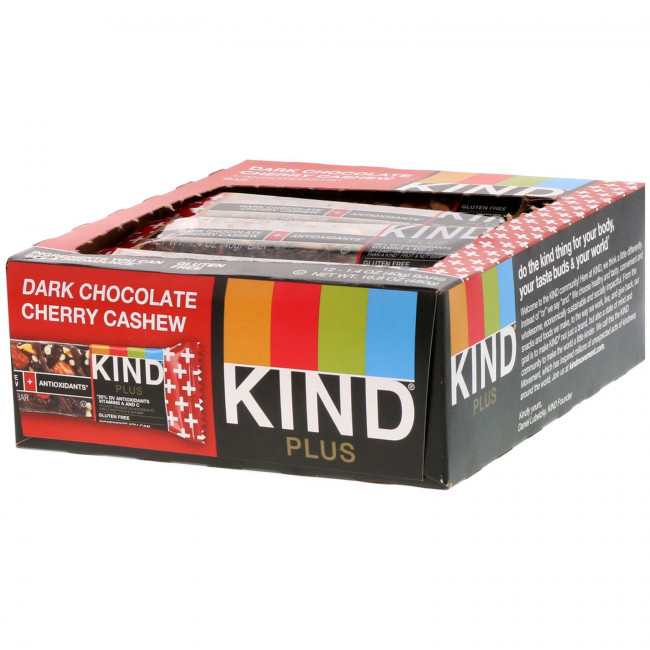 KIND Bars, Kind Plus Dark Chocolate Cherry Cashew + Antioxidants, 12 bars 1.4oz (40g) each KIND Bars, Kind Plus Dark Chocolate Cherry Cashew + Antioxidants, 12 bars 1.4oz (40g) each