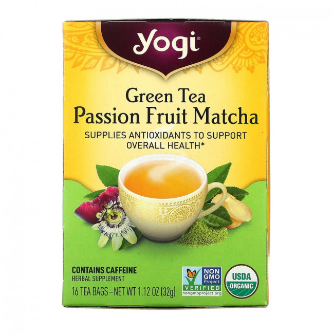 Yogi Tea, зеленый чай, матча с маракуйей, 16 чайных пакетиков, 32 г (1,12 унции) Yogi Tea, зеленый чай, матча с маракуйей, 16 чайных пакетиков, 32 г (1,12 унции)