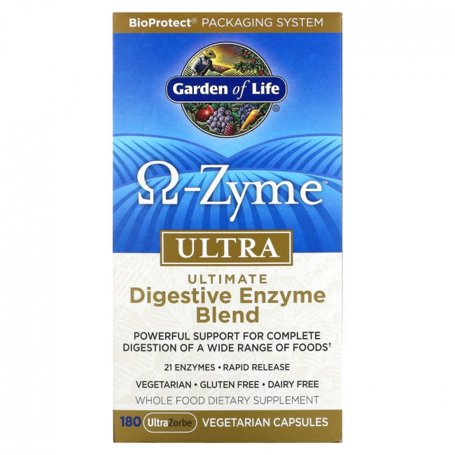 Garden of Life, ?-Zyme, Ultra, Комплекс пищеварительных ферментов, 180 вегетарианских капсул UltraZorbe Garden of Life, ?-Zyme, Ultra, Комплекс пищеварительных ферментов, 180 вегетарианских капсул UltraZorbe