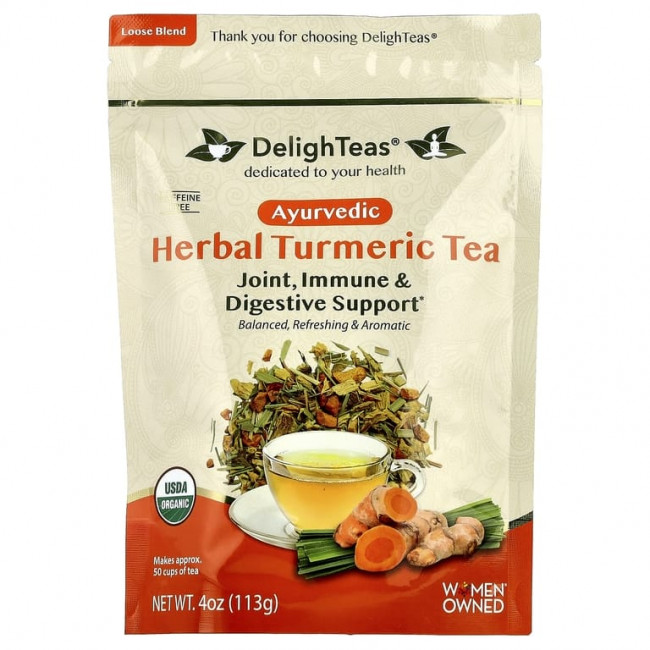 DelighTeas, Аюрведический травяной чай с куркумой, рассыпчатая смесь, без кофеина, 113 г (4 унции) DelighTeas, Аюрведический травяной чай с куркумой, рассыпчатая смесь, без кофеина, 113 г (4 унции)
