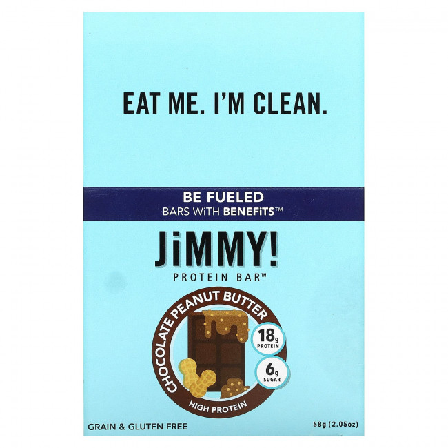 JiMMY!, Be Fueled Bars With Benefits, шоколадно-арахисовая паста, 12 протеиновых батончиков, 58 г (2,05) JiMMY!, Be Fueled Bars With Benefits, шоколадно-арахисовая паста, 12 протеиновых батончиков, 58 г (2,05)