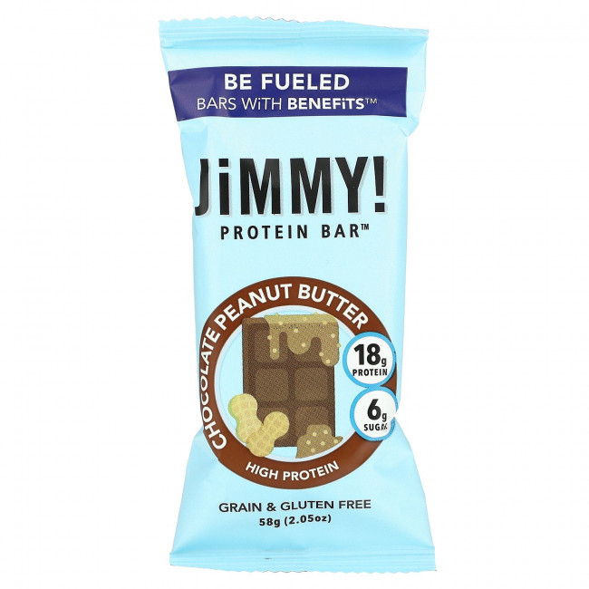 JiMMY!, Be Fueled Bars With Benefits, шоколадно-арахисовая паста, 12 протеиновых батончиков, 58 г (2,05) JiMMY!, Be Fueled Bars With Benefits, шоколадно-арахисовая паста, 12 протеиновых батончиков, 58 г (2,05)