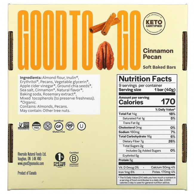 Good To Go, Soft Baked Bars, Keto, корица и пекан, 9 батончиков, 40 г (1,41 унции) каждый Good To Go, Soft Baked Bars, Keto, корица и пекан, 9 батончиков, 40 г (1,41 унции) каждый