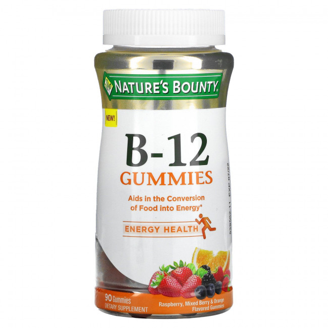 Nature's Bounty, Витамин B-12 в жевательных таблетках, со вкусом малины, ягодного сбора и апельсина, 90 жевательных таблеток Nature's Bounty, Витамин B-12 в жевательных таблетках, со вкусом малины, ягодного сбора и апельсина, 90 жевательных таблеток