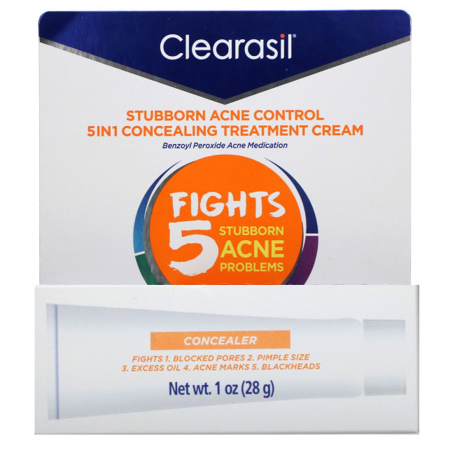 Clearasil, Stubborn Acne Control, маскирующий крем против акне 5-в-1, 28 г (1 унция)
