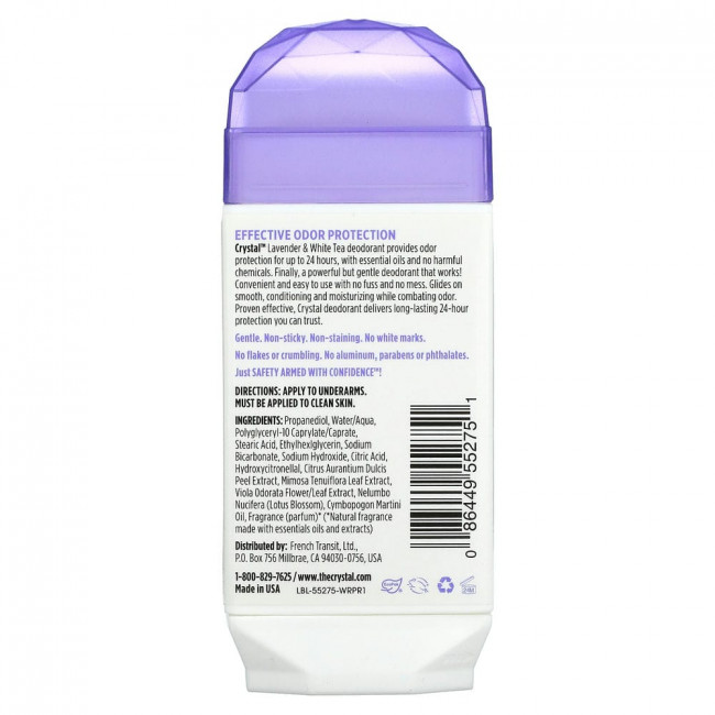Crystal Body Deodorant, Натуральный дезодорант, лаванда и белый чай, 2,5 унц. (70 г)