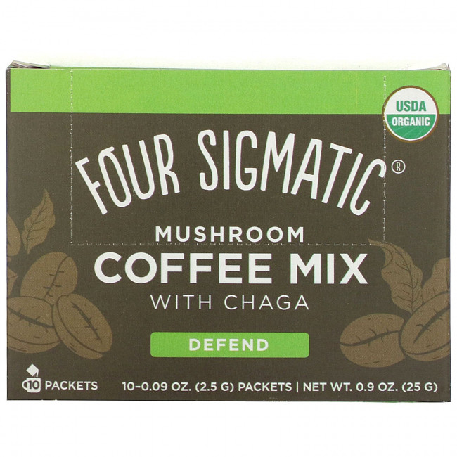 Four Sigmatic, Defend, кофейная смесь с чагой, средней обжарки, 10 пакетиков по 2,5 г (0,09 унции) Four Sigmatic, Defend, кофейная смесь с чагой, средней обжарки, 10 пакетиков по 2,5 г (0,09 унции)