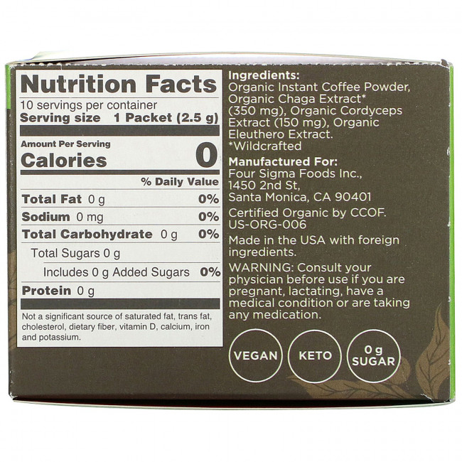 Four Sigmatic, Defend, кофейная смесь с чагой, средней обжарки, 10 пакетиков по 2,5 г (0,09 унции) Four Sigmatic, Defend, кофейная смесь с чагой, средней обжарки, 10 пакетиков по 2,5 г (0,09 унции)