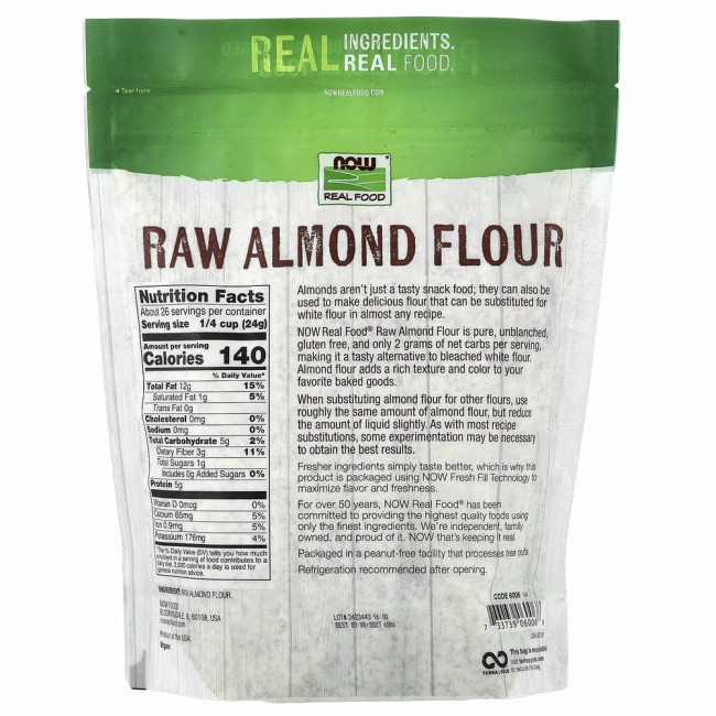 NOW Foods, Real Food, сырая миндальная мука, 624 г (22 унции) NOW Foods, Real Food, сырая миндальная мука, 624 г (22 унции)
