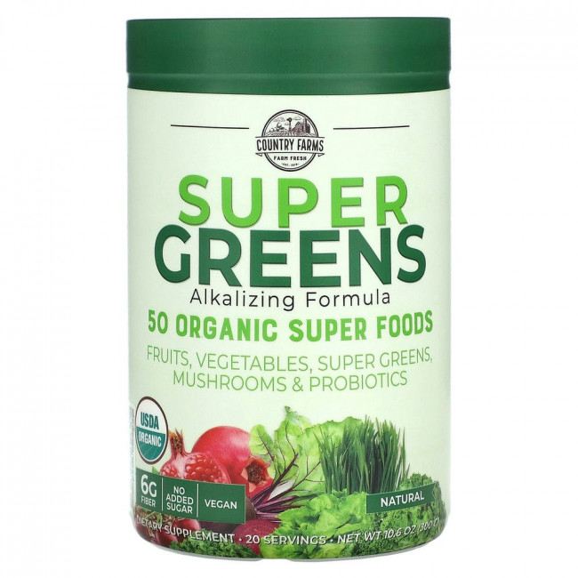 Country Farms, Super Greens, формула с подщелачивающими травами, с нейтральным вкусом, 300 г (10,6 унции) Country Farms, Super Greens, формула с подщелачивающими травами, с нейтральным вкусом, 300 г (10,6 унции)