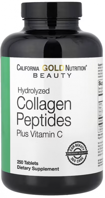 California Gold Nutrition, пептиды гидролизованного коллагена с витамином C, тип 1 и 3, 250 таблеток California Gold Nutrition, пептиды гидролизованного коллагена с витамином C, тип 1 и 3, 250 таблеток