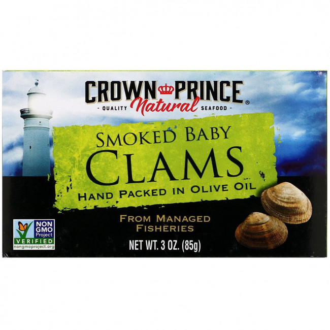 Crown Prince Natural, Копченые моллюски в оливковом масле, 85 г (3 унции) Crown Prince Natural, Копченые моллюски в оливковом масле, 85 г (3 унции)