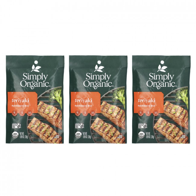 Simply Organic, Teriyaki Marinade Mix, 3 Packets, 0.99 oz (28 g) Each