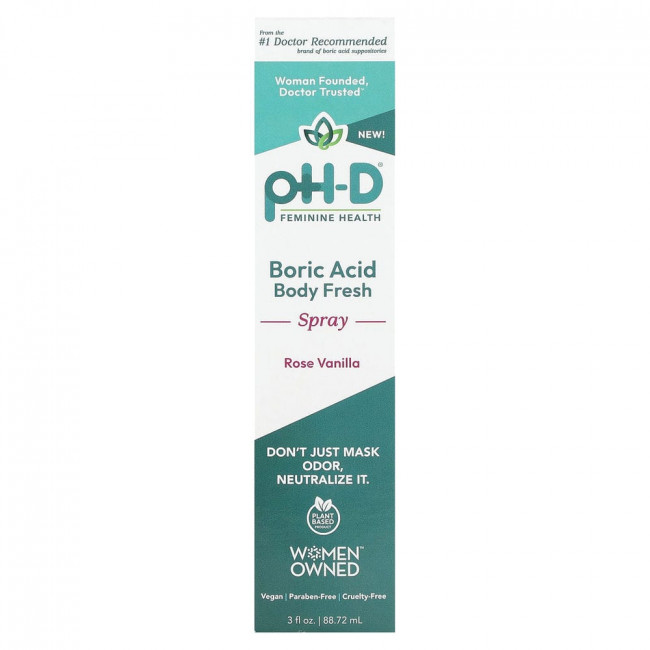 pH-D Feminine Health, Boric Acid, Body Fresh Spray, Rose Vanilla, 3 fl oz (88.72 ml)