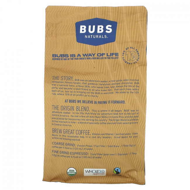BUBS Naturals, Bubs Brew, The Origin Blend, Ground, Medium Roast, 12 oz (340 g)