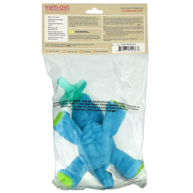 WubbaNub, Соска для младенцев, 0–6 месяцев, Bright Baby Dino, 1 соска WubbaNub, Соска для младенцев, 0–6 месяцев, Bright Baby Dino, 1 соска