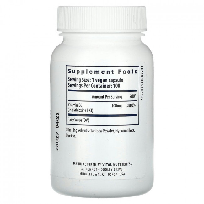 Vital Nutrients, Vitamin B6, 100 Vegan Capsules