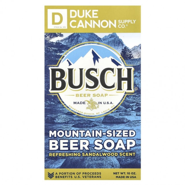 Duke Cannon Supply Co., Busch®, пивное мыло Mountain-Sized, освежающее сандаловое дерево, 10 унций (Товар снят с продажи) Duke Cannon Supply Co., Busch®, пивное мыло Mountain-Sized, освежающее сандаловое дерево, 10 унций (Товар снят с продажи)