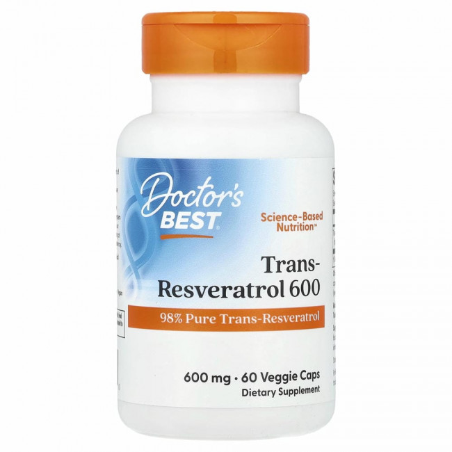 Doctor's Best, высокоэффективный транс-ресвератрол 600, 600 мг, 60 вегетарианских капсул Doctor's Best, высокоэффективный транс-ресвератрол 600, 600 мг, 60 вегетарианских капсул