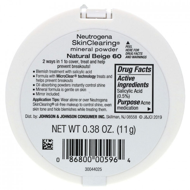 Neutrogena, Очищающая минеральная пудра, натуральный бежевый 60, 11 г (0,38 унции)