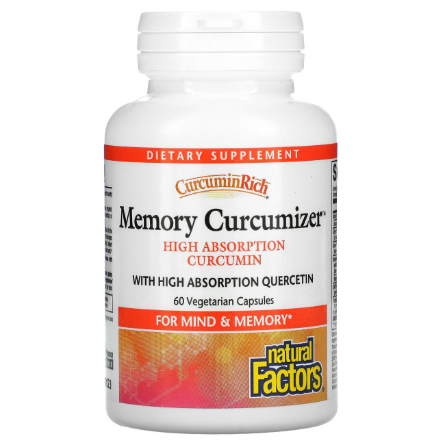 Natural Factors, CurcuminRich, Memory Curcumizer, 60 растительных капсул Natural Factors, CurcuminRich, Memory Curcumizer, 60 растительных капсул