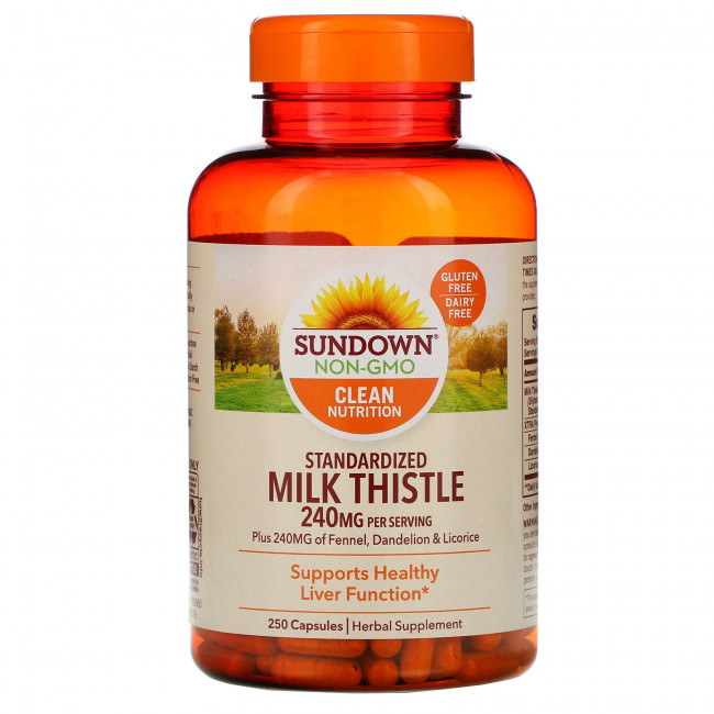 Sundown Naturals, Стандартизированная расторопша, 120 мг, 250 капсул Sundown Naturals, Стандартизированная расторопша, 120 мг, 250 капсул