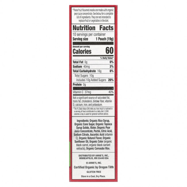 Annie's Homegrown, Organic Bunny Fruit ™ Snacks, летняя клубника, 10 пакетиков по 19 г (0,7 унции)