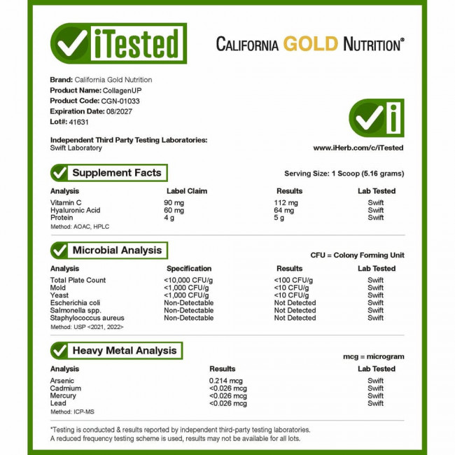 California Gold Nutrition, CollagenUP, морской гидролизованный коллаген, гиалуроновая кислота и витамин C, с нейтральным вкусом, 206 г (7,26 унции) California Gold Nutrition, CollagenUP, морской гидролизованный коллаген, гиалуроновая кислота и витамин C, с нейтральным вкусом, 206 г (7,26 унции)