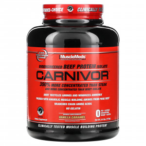 MuscleMeds, Carnivor, изолят белка говядины биоинженерной обработки, с ванильной карамелью, 4.2 фунта (1915.2 г)