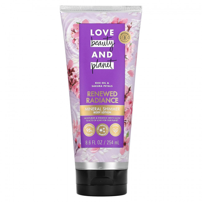 Love Beauty and Planet, Минеральный лосьон для тела с мерцанием, обновленное сияние, рисовое масло и лепестки сакуры, 254 мл (8,6 жидк. Унции) Love Beauty and Planet, Минеральный лосьон для тела с мерцанием, обновленное сияние, рисовое масло и лепестки сакуры, 254 мл (8,6 жидк. Унции)