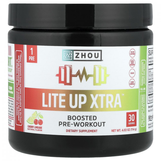 Zhou Nutrition, Lite Up Xtra™, усиленный предтренировочный комплекс, вишневый лимонад, 114 г (4,02 унции) Zhou Nutrition, Lite Up Xtra™, усиленный предтренировочный комплекс, вишневый лимонад, 114 г (4,02 унции)
