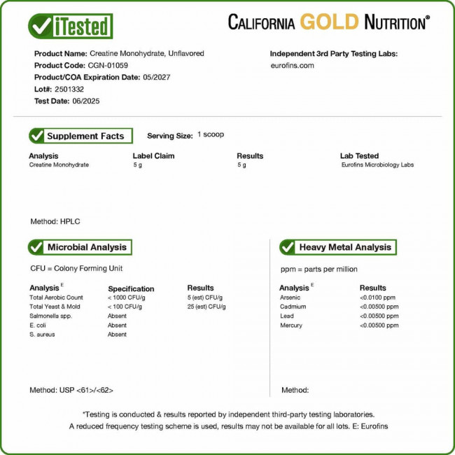 California Gold Nutrition, Creatine Powder, микронизированный моногидрат креатина, Creapure, без запаха, 16 унций (454 г)